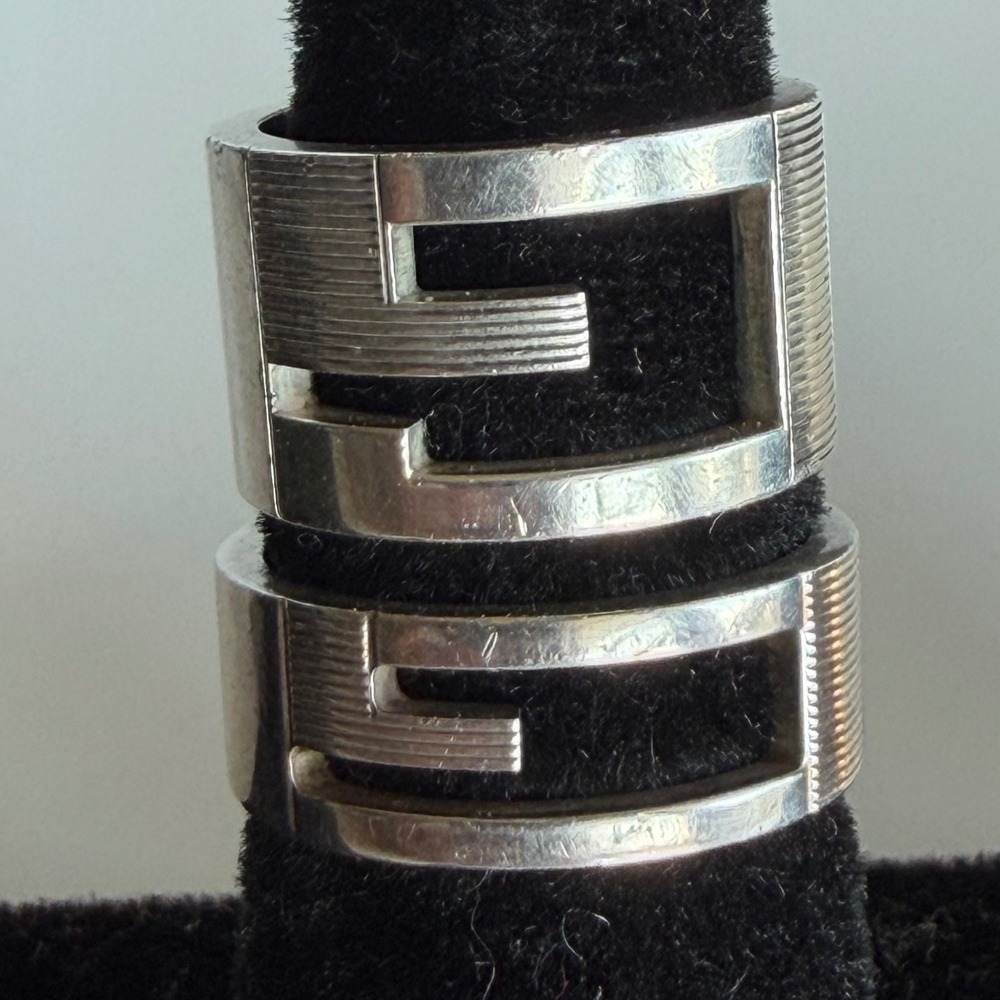Gucci G Logo Cutout Band Rings Vintage Silver Designer Minimalist Size 5.75 7.5‎